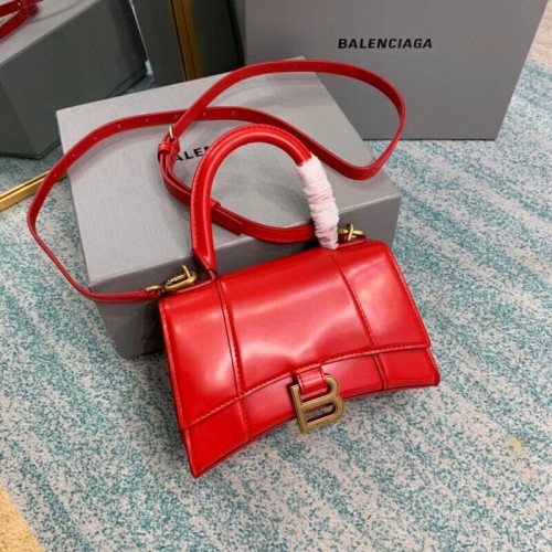 Geantă Balenciaga Hourglass XS cu mâner superior, piele de vițel lucioasă 28331 roșie