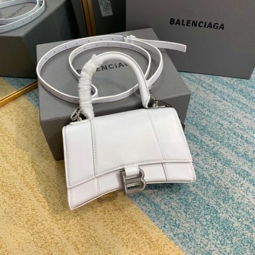 Geantă Balenciaga Hourglass XS cu mâner superior, piele de vițel lucioasă, 28331 albă