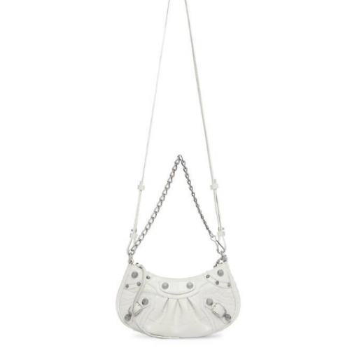 Balenciaga POȘETĂ MINI LE CAGOLE CU LANȚ CU CROCODIL ÎN RELIEF 9016 alb