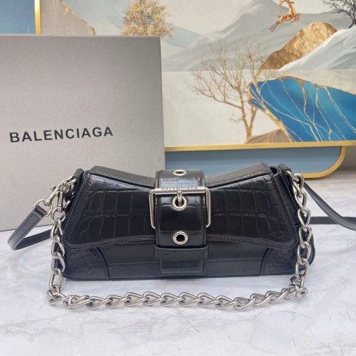 Balenciaga PUNGĂ DE UMĂR LINDSAY CU IMPRIMARE ÎN STRAT DE CROCODIL ȘI CUREA 6088 neagră