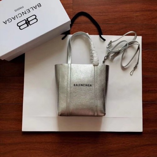 Geantă Balenciaga Original Mini Shopper din piele 6696 argintie