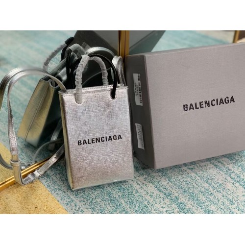 Geantă Balenciaga Original Mini Shopper din piele B152865 argintie