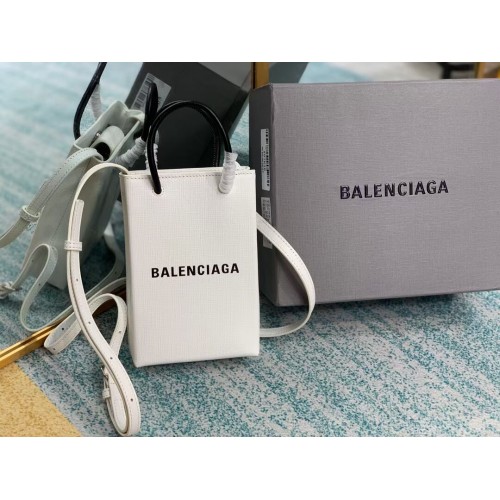 Geantă Balenciaga Original Mini Shopper din piele B152865 alb și negru