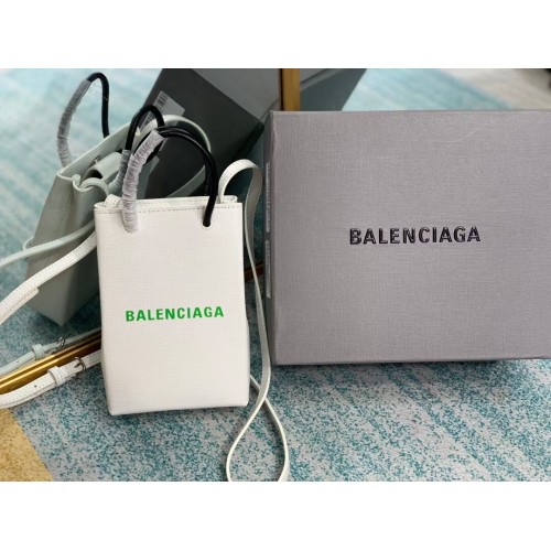 Geantă Balenciaga Original Mini Shopper din piele B152865 alb și verde
