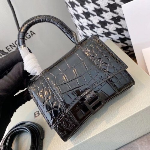 Balenciaga Geantă de damă Hourglass Mini cu mâner superior M8000 Negru