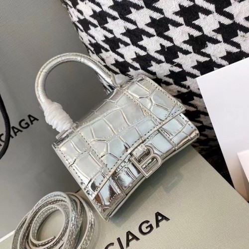 Balenciaga Geantă de damă Mini cu mâner, model clepsidră, argintie, M8000