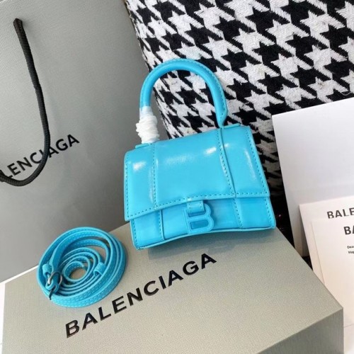 Balenciaga Geantă de damă HOURGLASS MINI cu mâner superior, piele de vițel lucioasă M8000 albastră