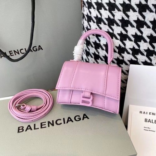 Balenciaga Geantă de damă HOURGLASS MINI cu mâner superior, piele de vițel lucioasă M8000 roz