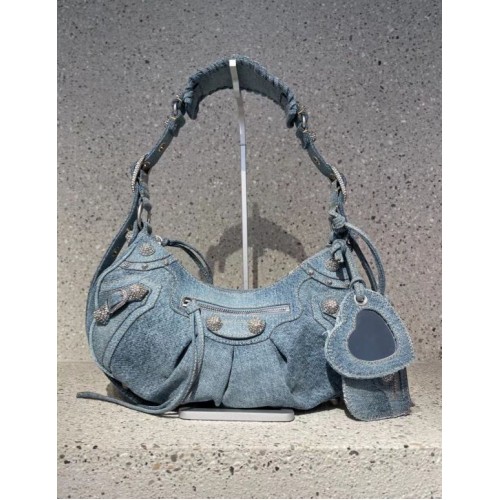 Balenciaga Geantă de umăr medie pentru femei Le Cagole 27541 Denim