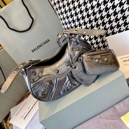 Balenciaga Geantă de umăr medie pentru femei Le Cagole, argintie, 27541