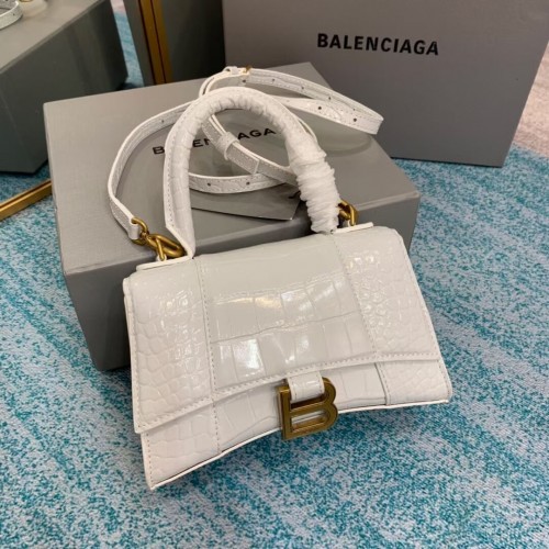 Geantă Balenciaga Hourglass XS cu mâner superior 28331S albă