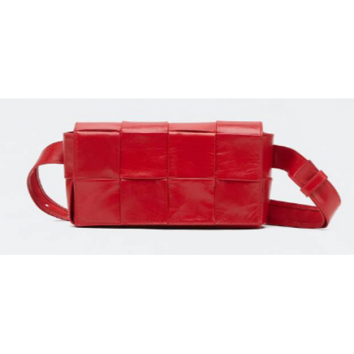 Bottega Veneta Geantă cu curea din piele CASSETTE Mini Intreccio 651053 TOMATO