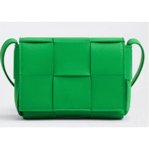 Bottega Veneta Geantă de corp din piele CASSETTE Mini Intreccio 666688 Parakeet