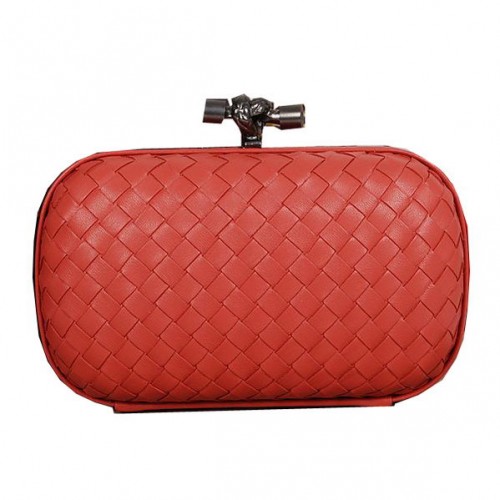 Geantă de mână Bottega Veneta Intrecciato Sheepskin Impero Ayers Knot Clutch 11308 Roșu deschis