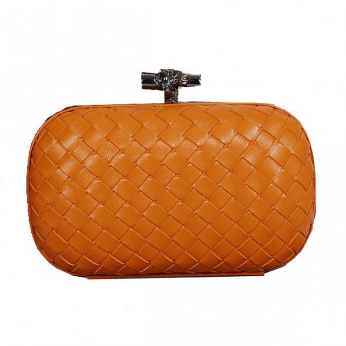Geantă de mână Bottega Veneta Intrecciato Sheepskin Empire Ayers Knot Clutch 11308 Portocalie