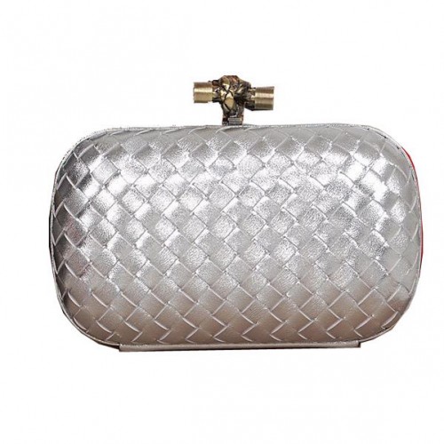 Geantă de mână Bottega Veneta Intrecciato Sheepskin Empire Ayers Knot Clutch 11308 Argintie