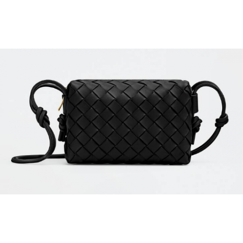 Geantă de mână Bottega Veneta Mini intrecciato din piele 680254 neagră