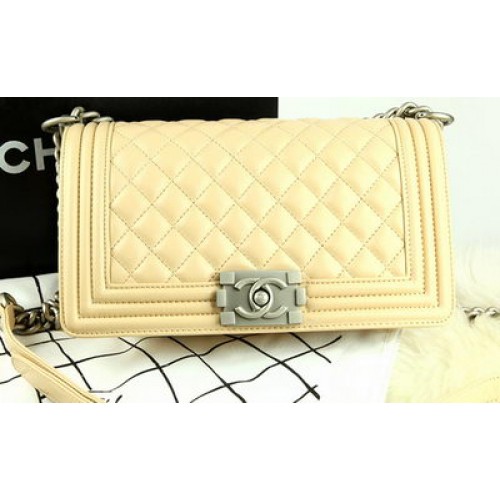 Geantă Chanel Flap Boy Original Apricot Pearl Sheepskin A67086 Argintiu