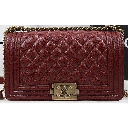Geantă Chanel Flap Boy, model original burgund Cannage A67025 auriu