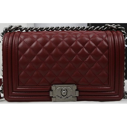 Geantă Chanel Flap Boy, model original burgund Cannage A67025 argintiu