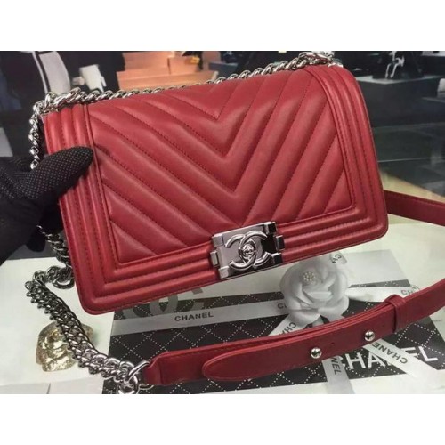 Geantă Chanel Boy cu clapă, piele nubuck Chevron originală A5708 Burgundy
