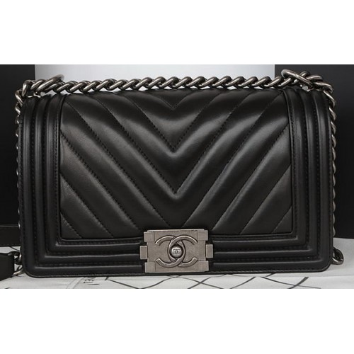 Geantă Chanel Flap Bag Original Chevron Sheepskin A67025 Negru