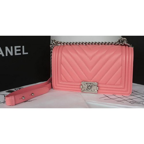 Geantă Chanel Flap Bag Original Chevron Sheepskin A67025 Roz