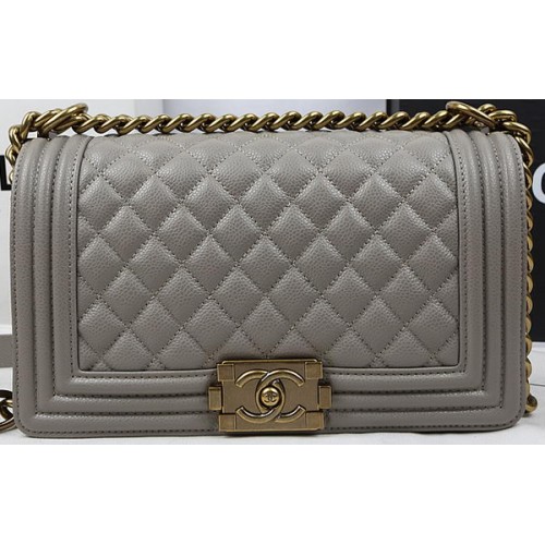 Geantă Chanel Flap Boy, model original gri Cannage A67025 auriu