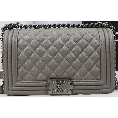 Geantă Chanel Flap Boy, model original gri Cannage A67025 argintiu