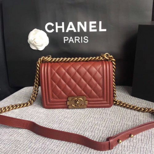 Geantă Chanel cu clapă pentru băieți, piele originală A67086 roșie