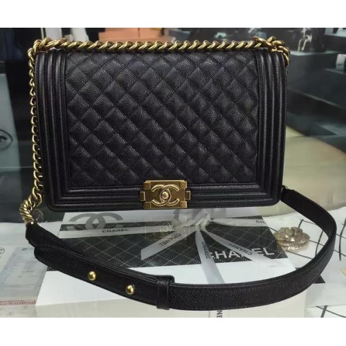 Genți Chanel Flap Boy, model original negru Cannage A67088 auriu