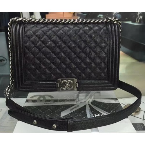 Genți Chanel Flap Boy Model Cannage Negru Original A67088 Argintiu
