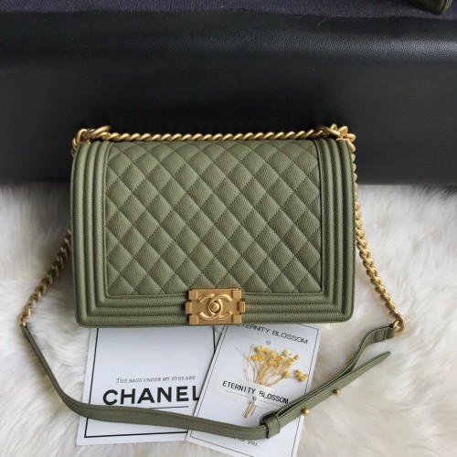 Genți Chanel Flap Boy Original Caviar Leather A67088 Verde închis