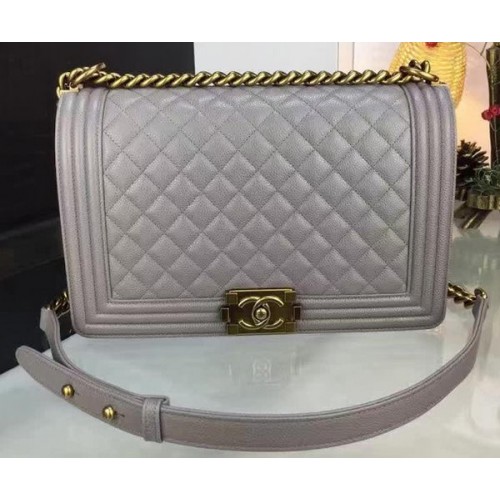 Genți Chanel Flap Boy, model original Cannage gri A67088 auriu