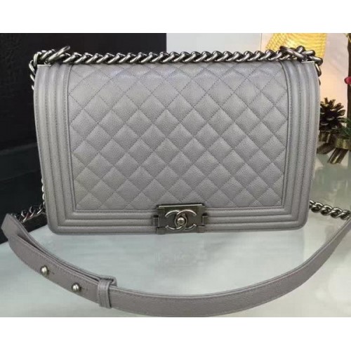 Genți Chanel Flap Boy, model original gri Cannage A67088 argintiu