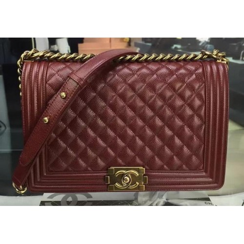 Genți Chanel Flap Boy, model original Cannage Wine, A67088, auriu