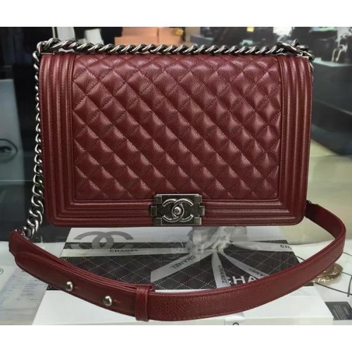 Genți Chanel Flap Boy, model original Cannage Wine, A67088, argintiu