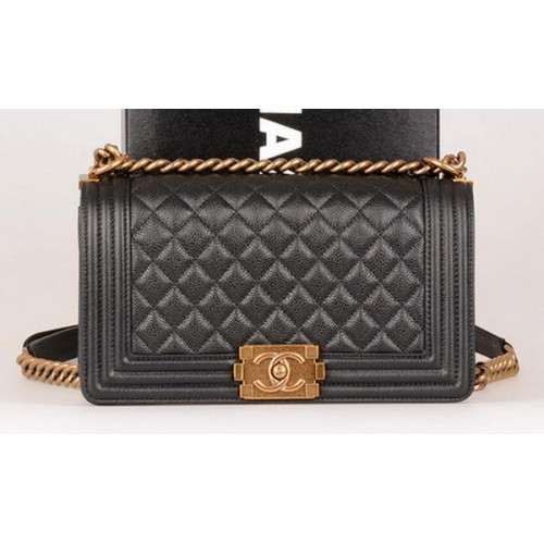 Geantă de umăr Chanel Flap Boy, neagră, model original Cannage A67086, aurie