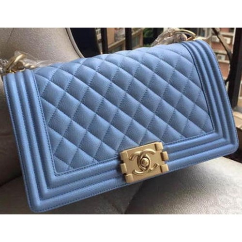 Geantă de umăr Chanel Flap Boy, model albastru Cannage A67086, auriu