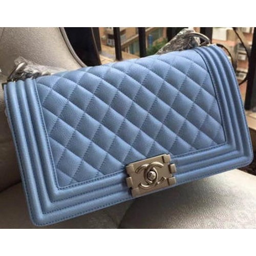 Geantă de umăr Chanel Flap Boy, model albastru Cannage A67086 argintiu