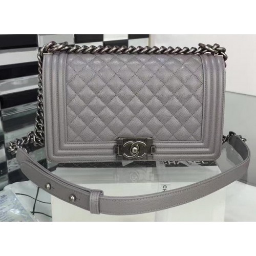 Geantă de umăr Chanel Flap Boy, model Cannage, A67086, gri
