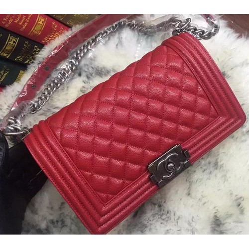 Geantă de umăr Chanel Flap pentru băieți, model Cannage A67086, roșie