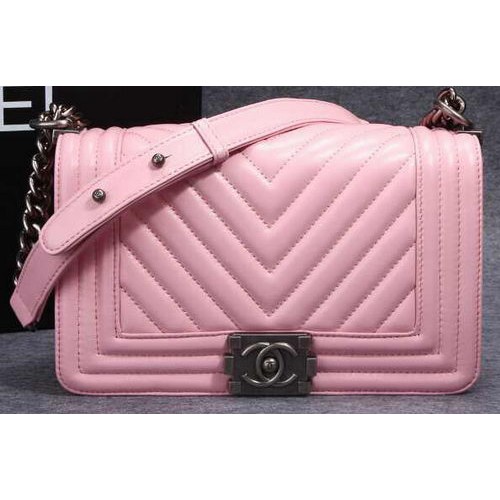 Geantă de umăr Chanel Flap Boy cu cusături herringbone CHA6817 roz