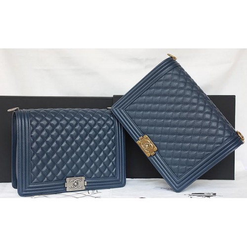 Geantă de umăr Chanel Flap Boy, model original Cannage A67087 Royal