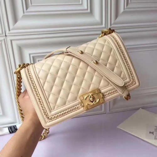 Geantă de umăr Chanel Flap Boy, piele originală din piele de oaie A67086 Caisă