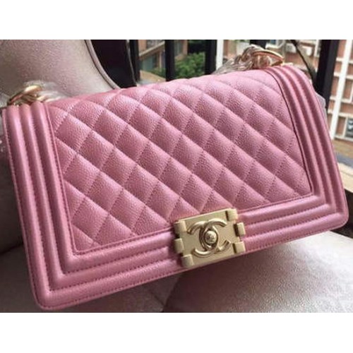 Geantă de umăr Chanel Flap pentru băieți, model roz Cannage A67086 auriu