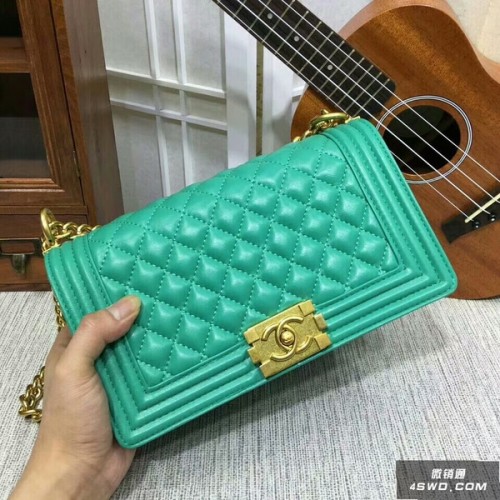 Geantă de umăr Chanel Flap pentru băieți, piele de oaie 67086A verde
