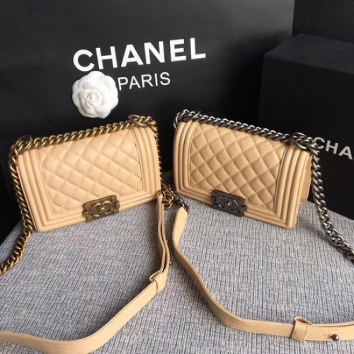 Geantă de umăr Chanel Flap Boy din piele de oaie A67085 Caisă