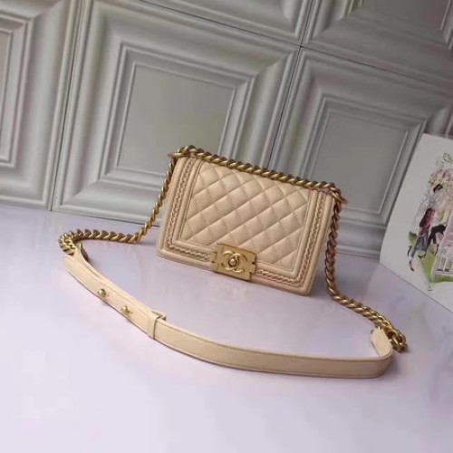 Geantă de umăr Chanel Flap pentru băieți, piele de oaie A67085E Caisă