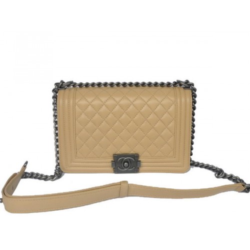 Geantă de umăr Chanel Flap Boy din piele de oaie A67086 Caisă